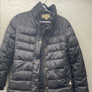 MICHAEL Michael Kors Black Quilted Puffer Coat with Gold-Tone Accents